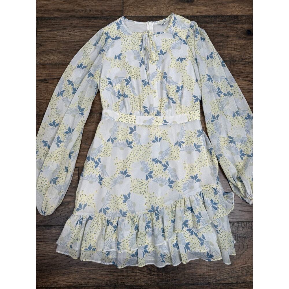 Ted Baker White Floral Midi Dress with Blue and Yellow Print